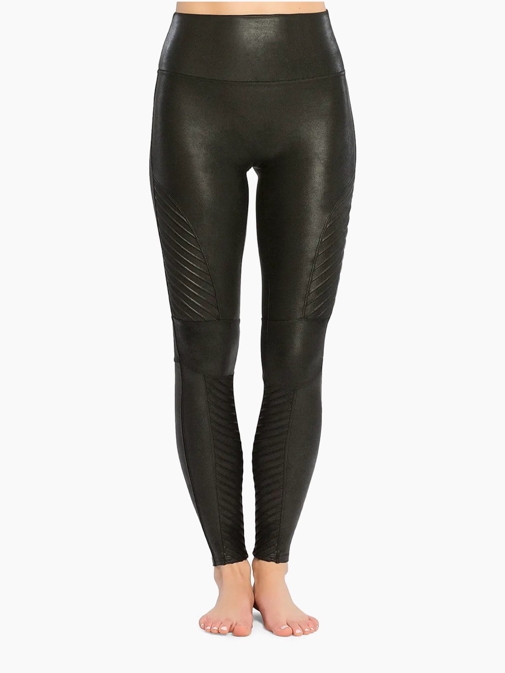 SPANX Black Faux Leather Moto Panel Leggings
